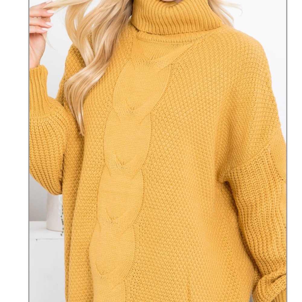 NWT Mustard Cableknit Turtleneck Sweater - Picture 4 of 14